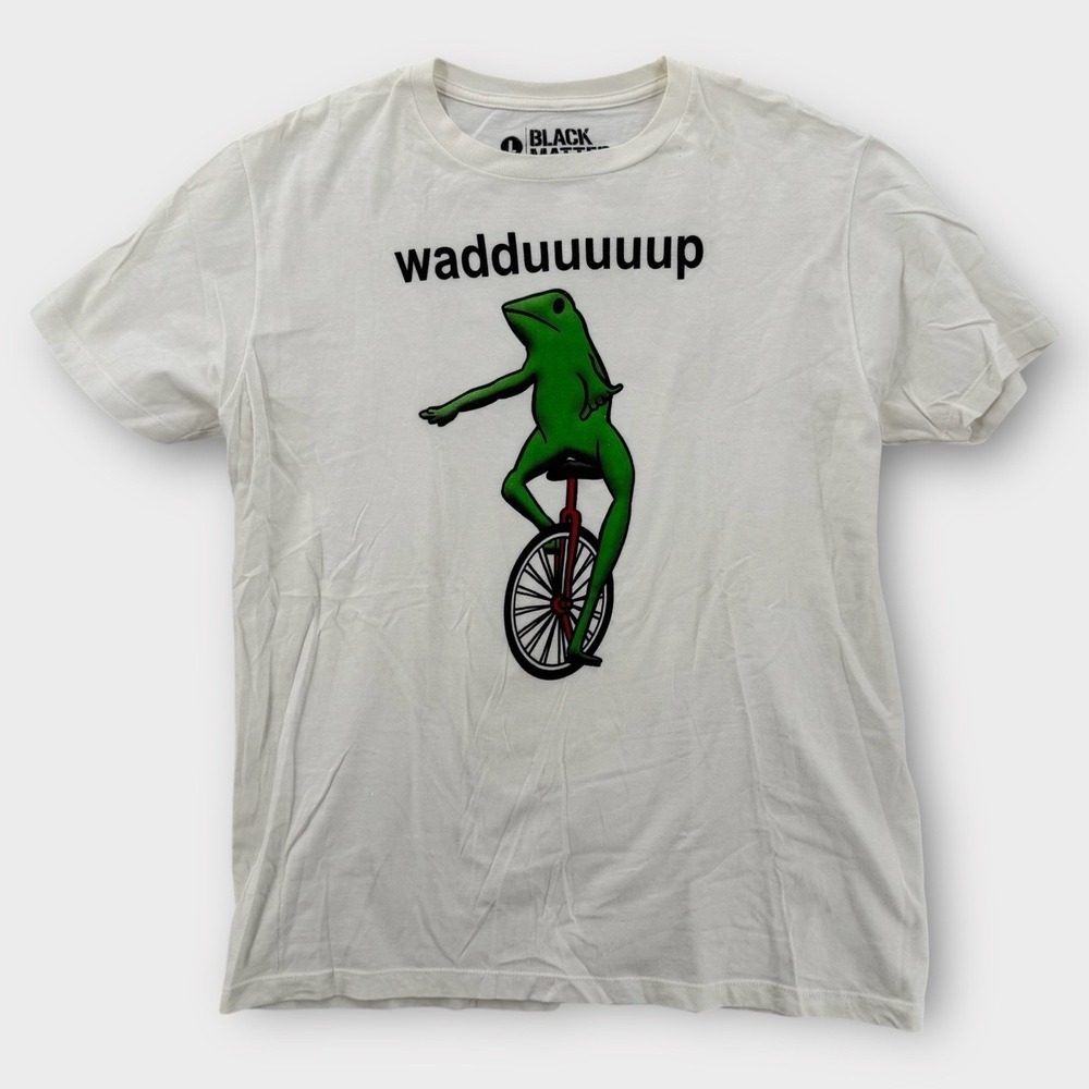 Black Matter‎ Mens Large White Meme Frog Unicycle Wat Dat Boi Graphic T-Shirt